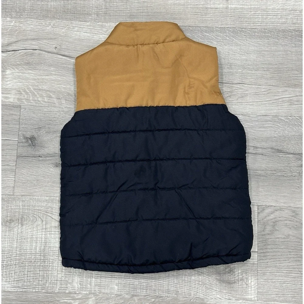 Timberland Vest Youth 4T Black Tan Puffer Quilted Pockets Two-Tone Full Zip READ
